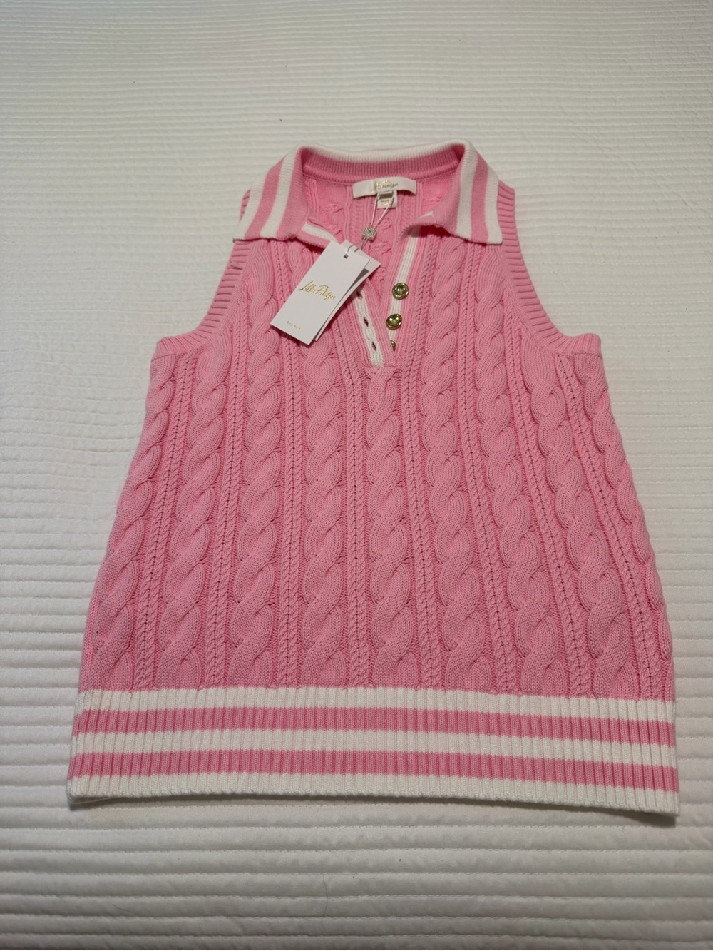 Pink Cable Knit Sleeveless Polo